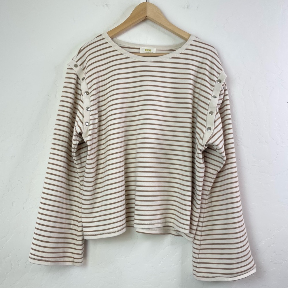 Anthropologie Maeve Slouchy Striped Convertible Long-Sleeve Tee Shirt Size Large